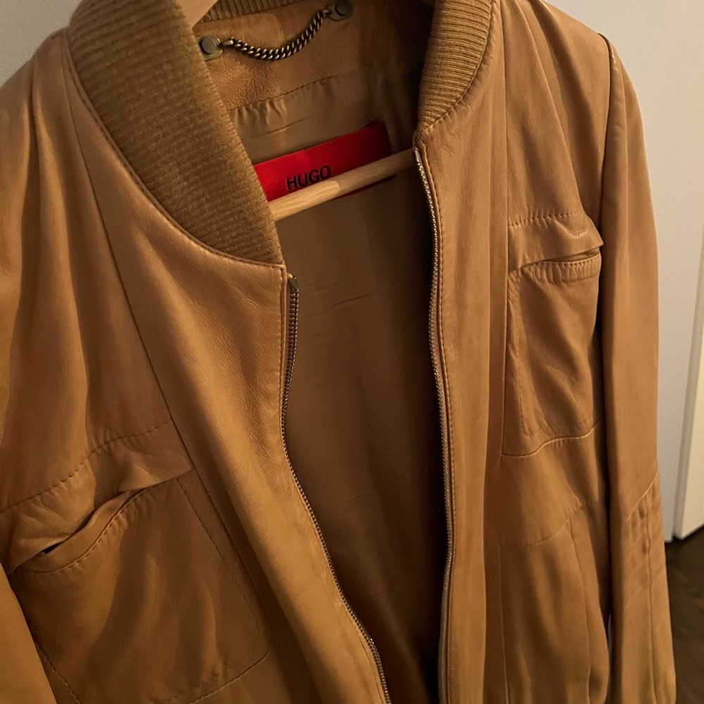 Hugo boss leather jacket light brown